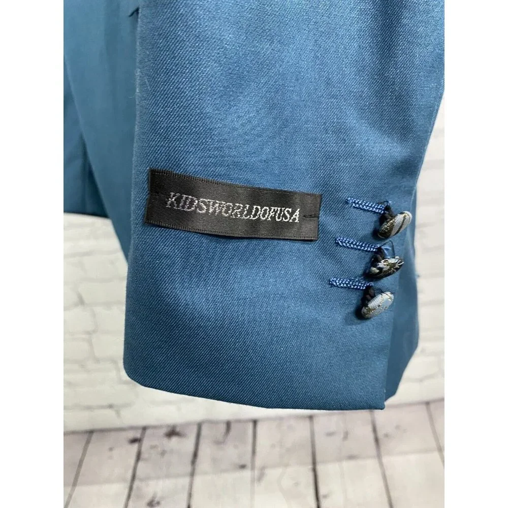 Kids World of USA Blue Single Button Floral Shawl Lapel Blazer Jacket Boys 20